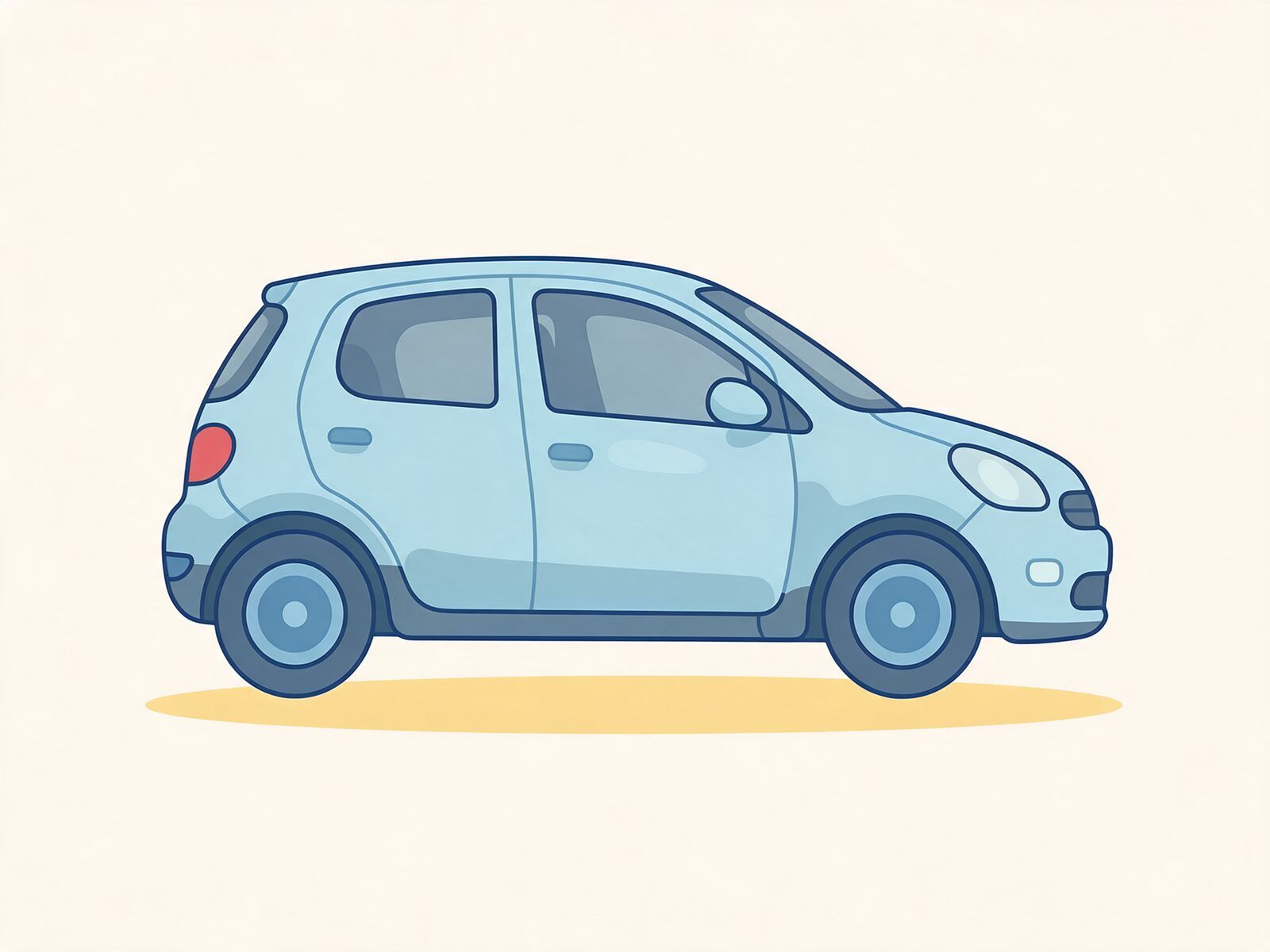 Açık mavi, beş kapılı küçük hatchback çizimi