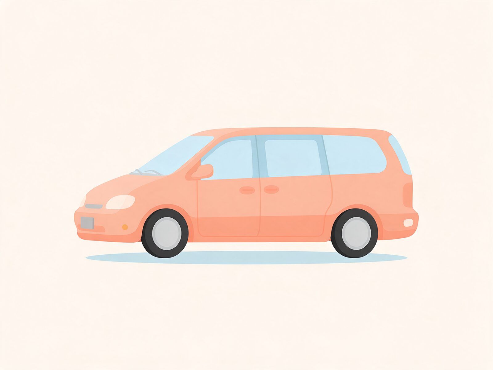 Şeftali rengi, sürgülü kapılı yedi koltuklu minivan çizimi